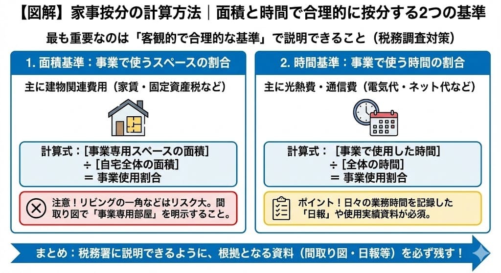 【図解】家事按分の計算方法|面積と時間で合理的に按分する2つの基準