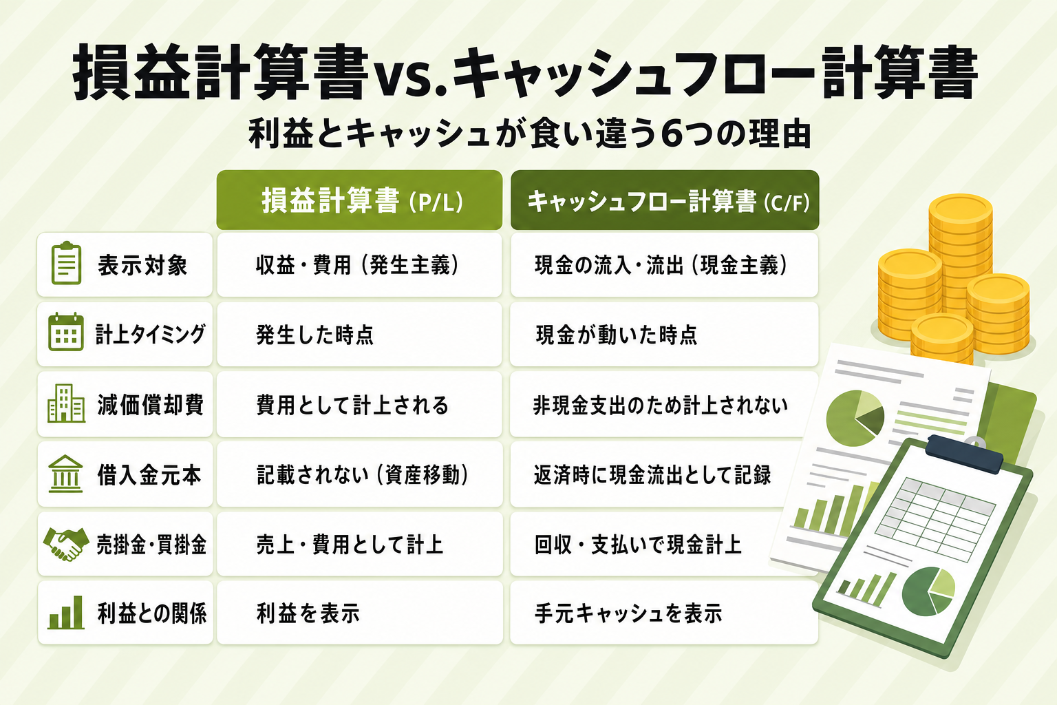 損益計算書vs.キャッシュフロー計算書：利益とキャッシュが食い違う6つの理由