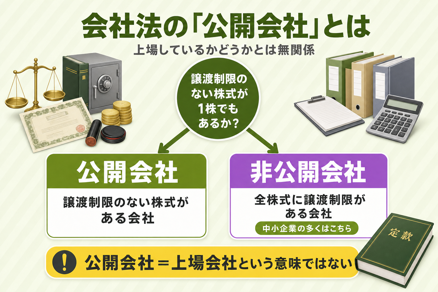 譲渡制限の有無で公開会社と非公開会社を分類する概念図