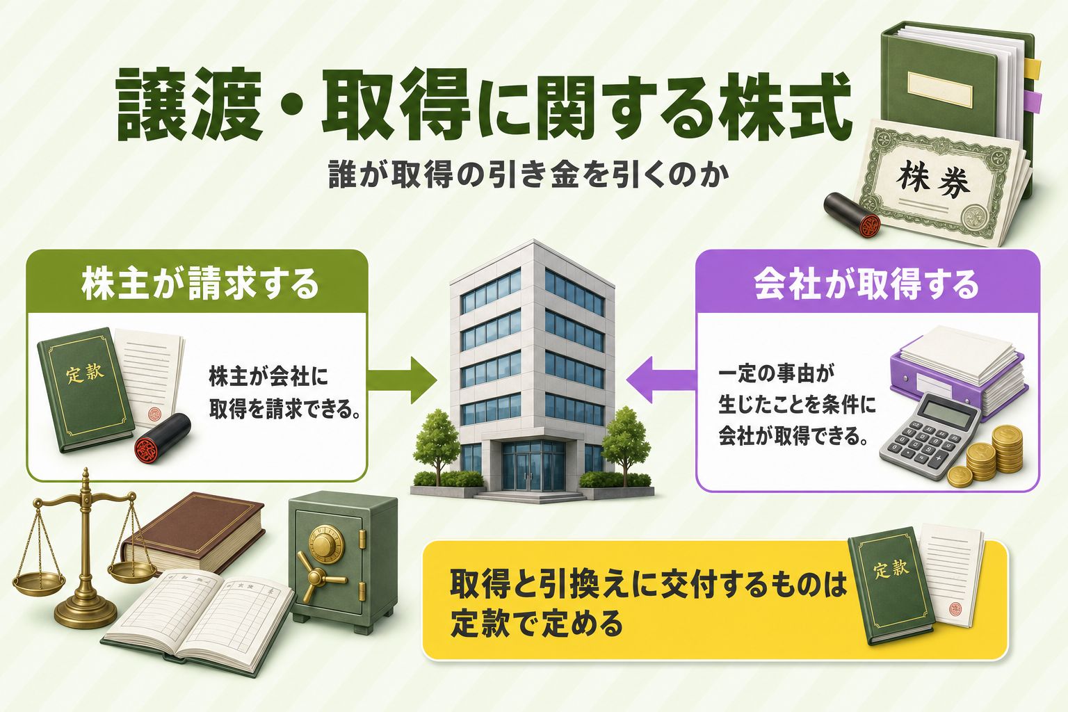 株式の取得請求から会社による取得までの流れを示す抽象的なフロー図
