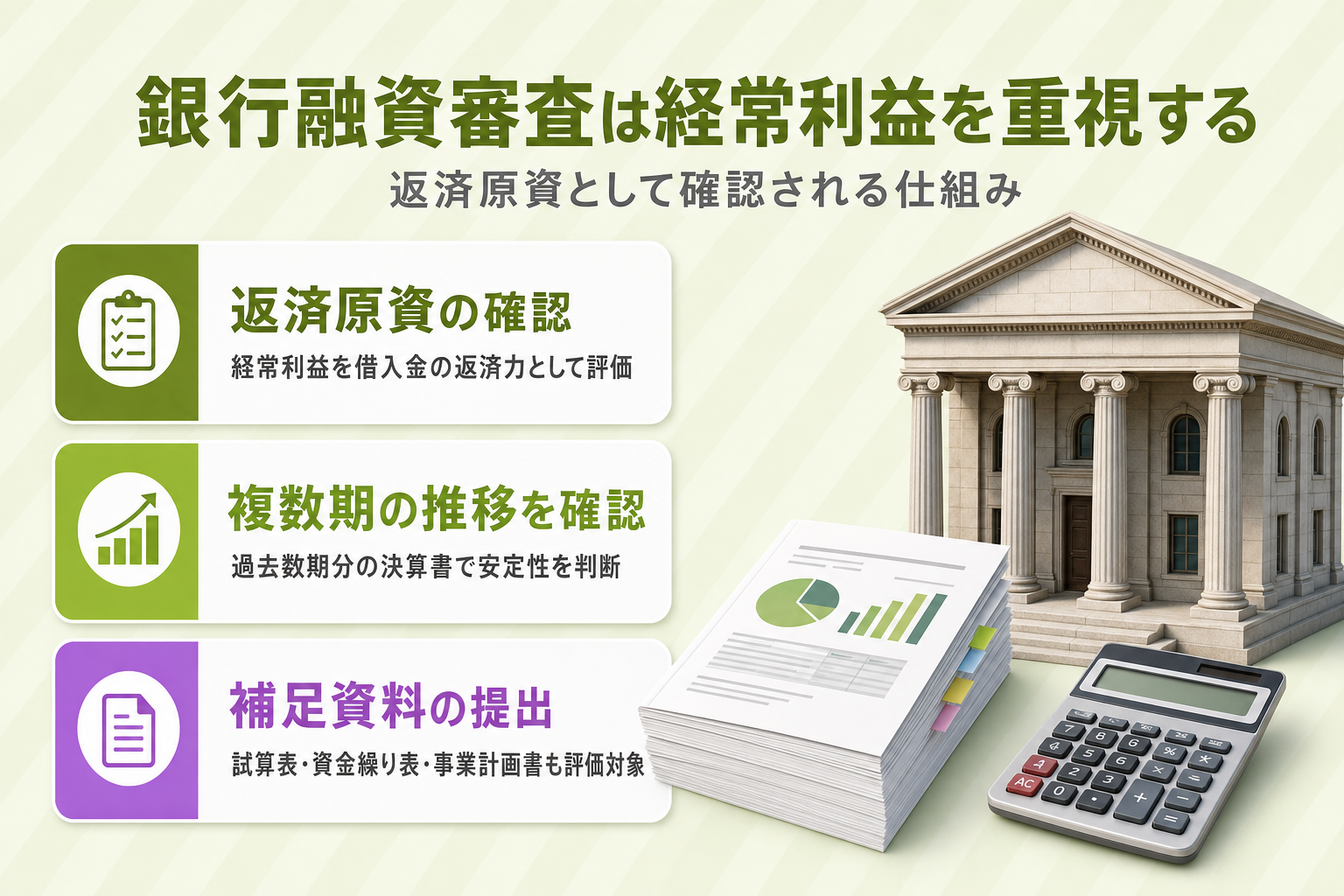 銀行融資審査で経常利益が返済原資として重視される仕組みを示す図解